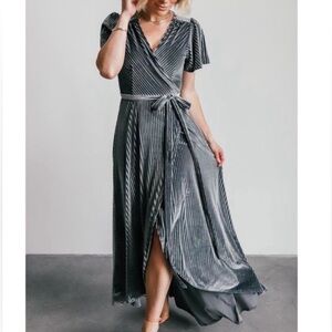 Baltic Born Andi Ribbed Velvet Wrap Dress - Pewter Grey